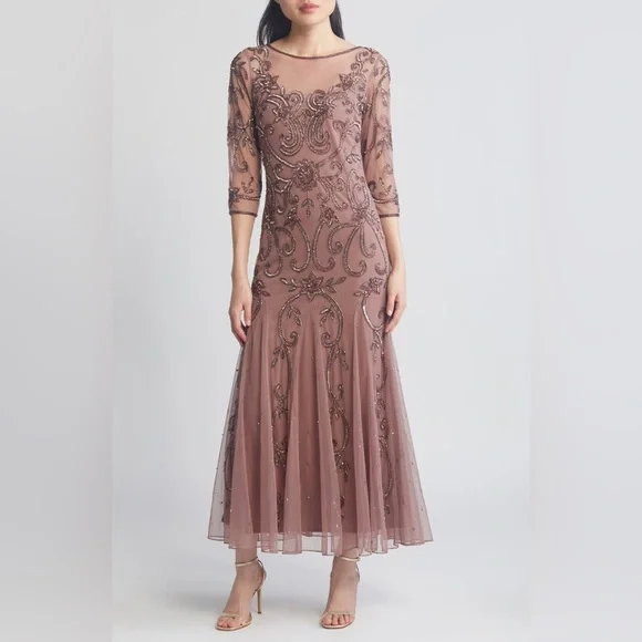 Pisarro Nights | Dresses | Nwt Pisarro Nights Beaded Illusion Neck Gown Sz  6 268 Mauve